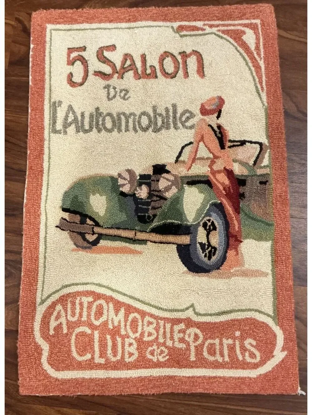 Vintage 5 Salon de L'Automobile Hand Hooked Car Rug